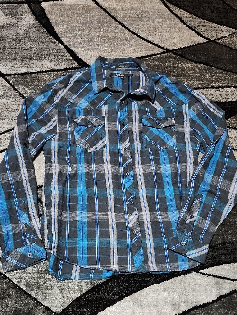 CJ BLACK SLIM FIT FLANNEL PLAID BUTTON-DOWN LONG-SLEEVE WESTERN SHIRT XXL